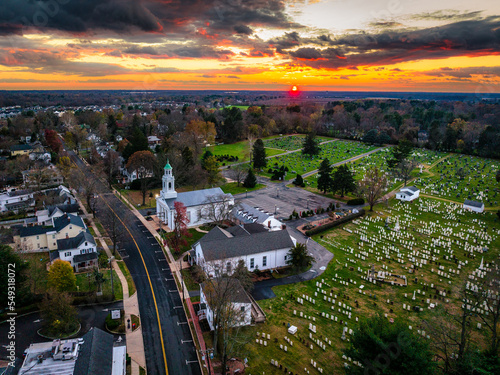 Fototapeta Naklejka Na Ścianę i Meble -  Aerial Drone Sunset in Cranbury New Jersey 