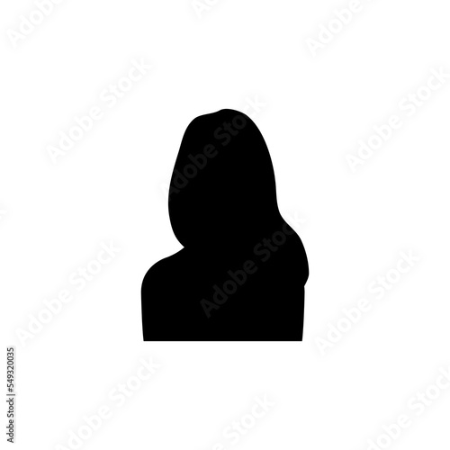 Silhouette profile image of female avatar for social networks with half circle. Fashion and beauty. Black white vector illustration.