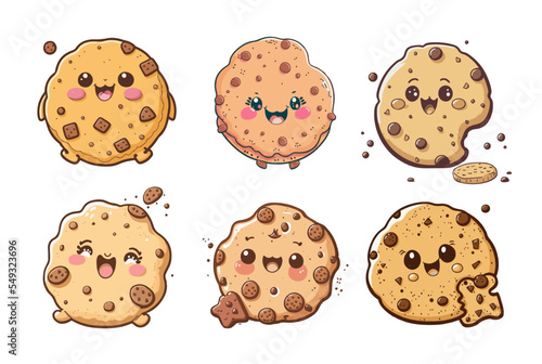Fototapete Cute vector cartoon cookies, biscuits
