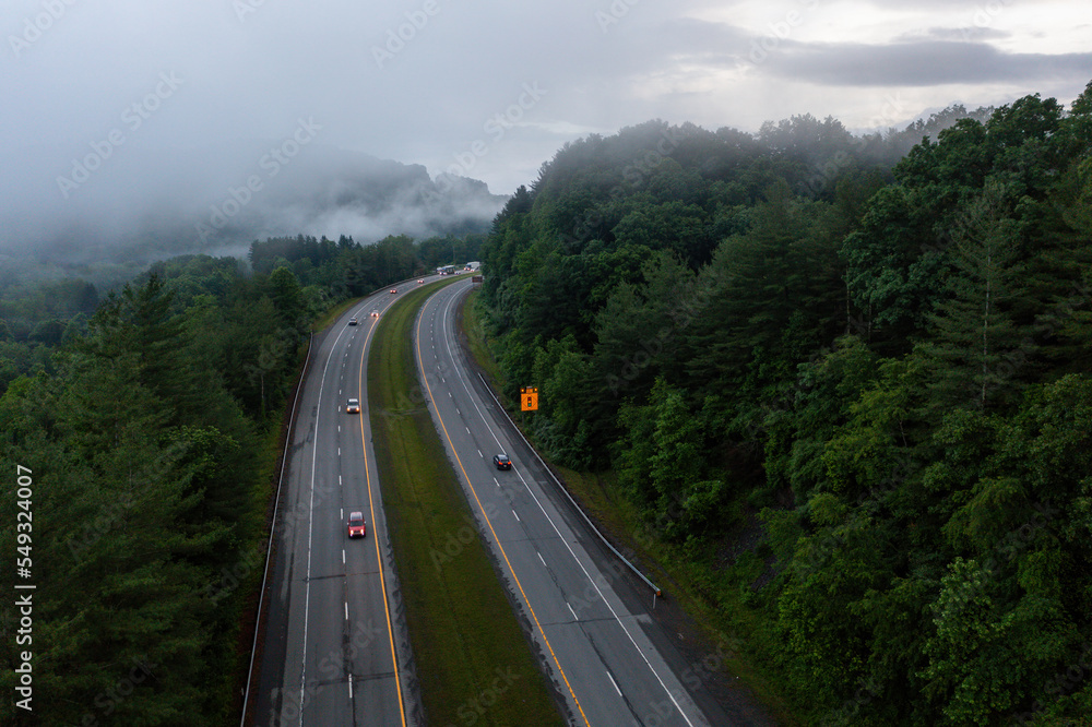 US Route 19 / Robert C. Byrd Appalachian Highway - Four-Lane Freeway on Foggy Evening - Oak Hill, West Virginia US Route 19 / Robert C. Byrd Appalachian Highway - Four-Lane Freeway on Foggy Evening - Oak Hill, West Virginia