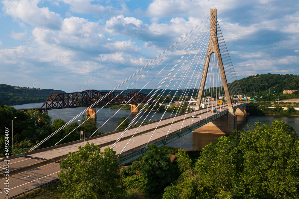 Veterans Memorial Bridge on US Route 22 - Cable-Stayed Suspension - Ohio River - Steubenville, Ohio & Weirton, West Virginia
