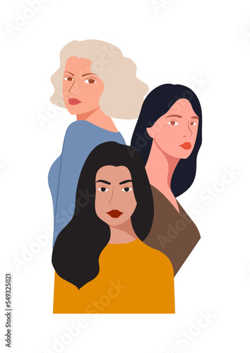 Abstract vector illustration of women coming together in friendship with solidarity and brotherhood of different nationalities.