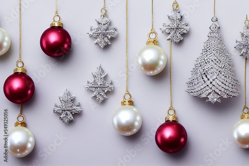 Luxury red christmas decorations made of pearls and diamonds. photo