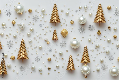 Luxury pearl and golden christmas tree on white background.