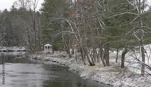 Gazebo along the Housatonic River, in winter, Glendale, Massachusetts photo