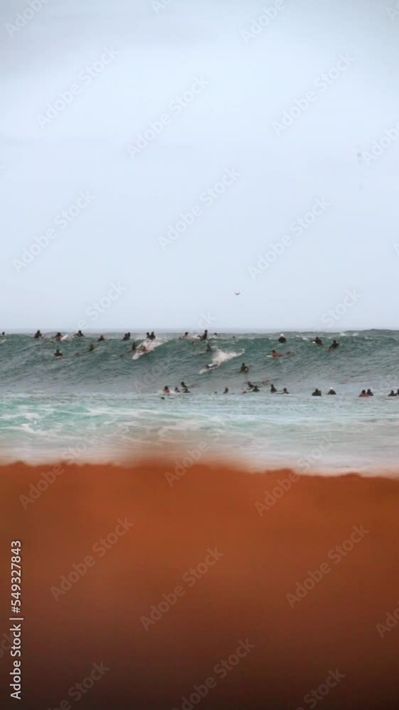 Slow Motion Shot Of People Surfboarding On Waves In Sea At Beach - Waikiki, Hawaii Slow Motion Shot Of People Surfboarding On Waves In Sea At Beach - Waikiki, Hawaii