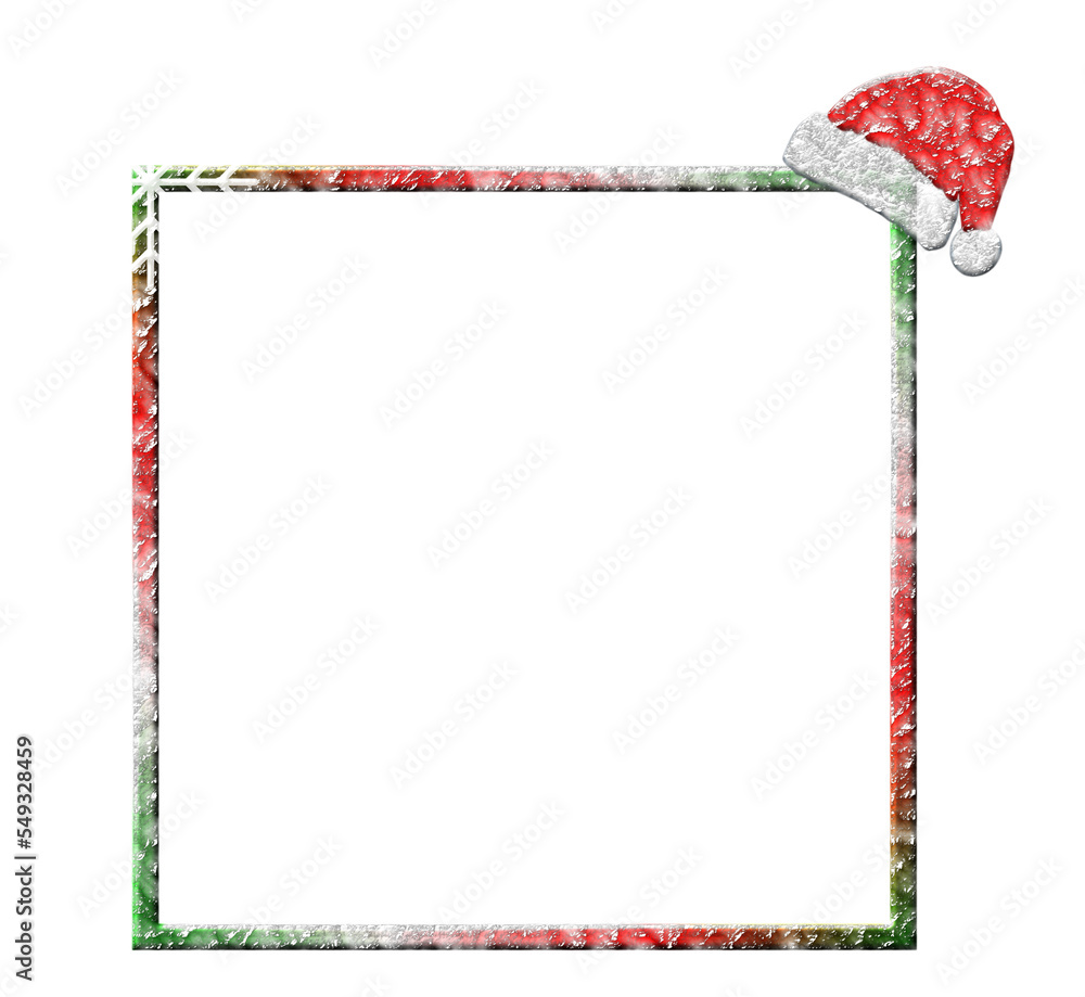 Obraz premium Frame4 Christmas frame with Santa's hat and snowflake in the upper left corner.Transparent frame where you can put whatever you want.