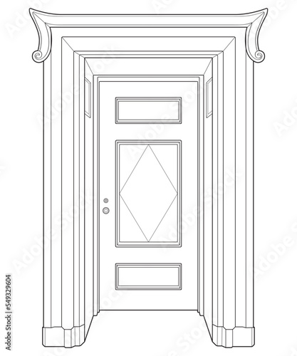 Old door  line vector art.  Old door isolated on white background. old door in line art style vector. for coloring book