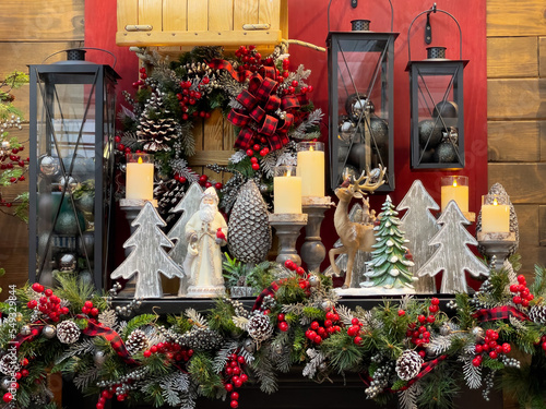 christmas decorations on fireplace mantel 