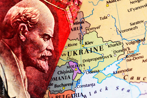 Wallpaper Mural A ruble banknote on top of a map showing Ukrain Torontodigital.ca