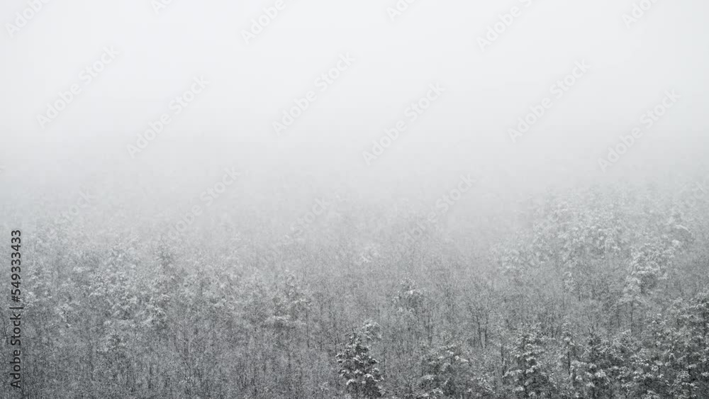 Winter, cold weather, snow-fall. Romantic wonderland. Falling really hard snowfall on mountains and forest background. Magic landscape, beautiful Christmas. Winter, cold weather, snow-fall. Romantic wonderland. Falling really hard snowfall on mountains and forest background. Magic landscape, beautiful Christmas.