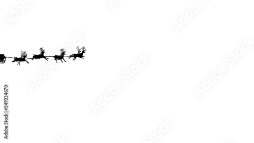 Christmas sleigh travelling silhouette animation, Santa with flying reindeer