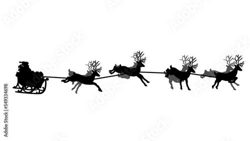 Christmas sleigh travelling silhouette animation, Santa flying reindeer