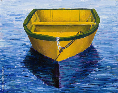 Canvas Print Yellow rowboat vivid acrylic painting.