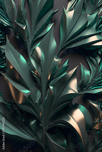 3d render pattern leaves stone emerald abstract background, modern, elegant, luxury. Artistic vertical template for design