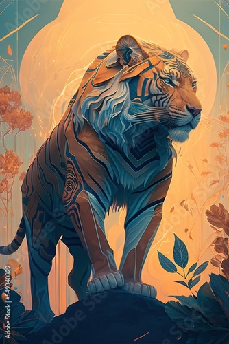 Digital art. big tiger in fantasy forest. illustration art © FuryTwin