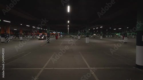 View from drone of the biggest underground parking shopping mall in night