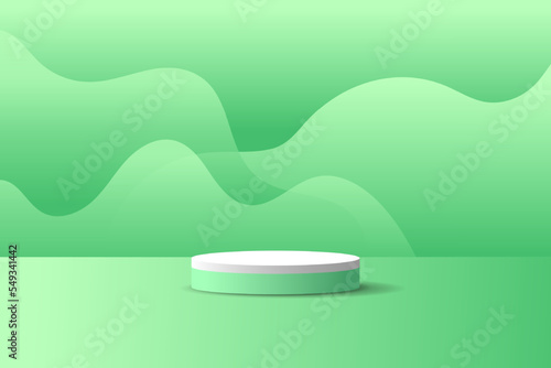 Set of green white 3d object cylinder pedestal podium display gradient color minimal scene showroom