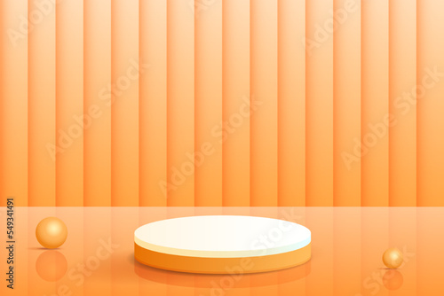 Set orange yellow 3d object cylinder pedestal podium display gradient color minimal scene showroom