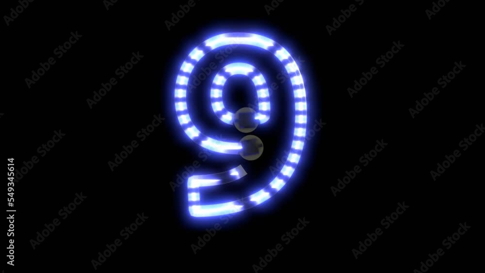 Flickering Blue Neon Sign - - Number 9 Flickering Blue Neon Sign - - Number 9