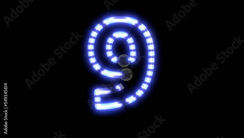 Flickering Blue Neon Sign -  - Number 9