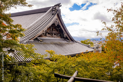 Beautiful wooden roof exterior of ancient Eikando Temple