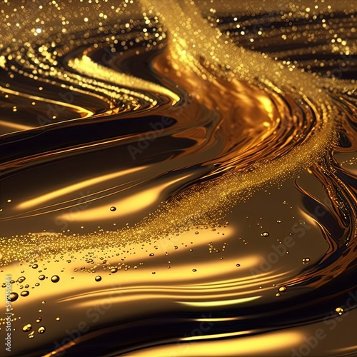 Golden liquid closeup with glitters