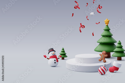 3d Podium Christmas celebration, merry Christmas and happy new year.