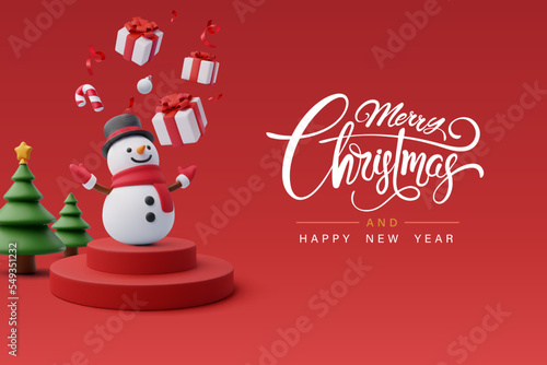 3d Podium Christmas celebration, merry Christmas and happy new year.