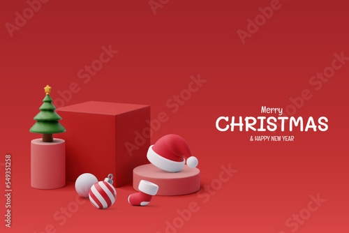3d Podium Christmas celebration, merry Christmas and happy new year.