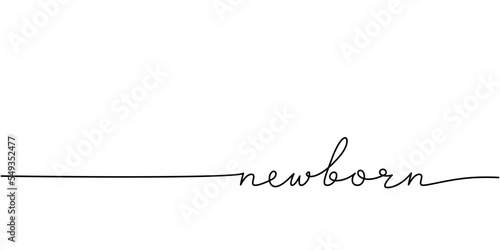Newborn word - continuous one line with word. Minimalistic drawing of phrase illustration.