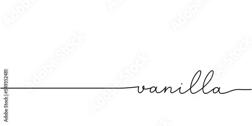 Vanilla word - continuous one line with word. Minimalistic drawing of phrase illustration.