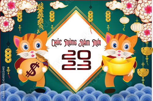 Happy lunar new year 2023, Vietnamese new year, Year of the Cat.