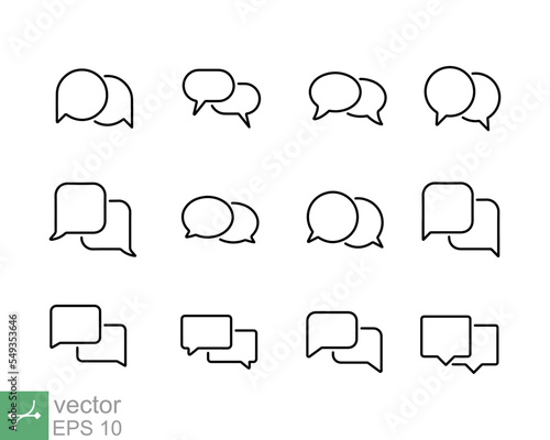 Set of talk bubble speech icon collection. Simple outline style. Chat, speak, dialogue, balloon, message concept. Thin line vector illustration isolated on white background. EPS 10.
