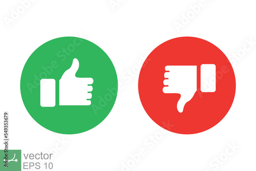 Hand thumb up and thumb down icon. Simple flat style. Green and red circle, like, unlike, positive, negative, good, bad, voting concept. Vector illustration isolated on white background. EPS 10.