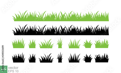 Green lawn grass border icon. Grass silhouette texture, eco, organic, plant shape, natural concept. Ground land pattern. Vector  illustration isolated on white background. EPS 10.