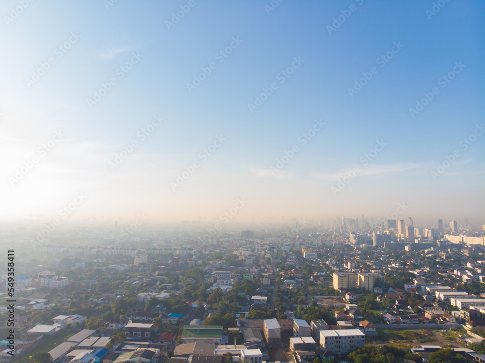 Naklejka premium Aerial view metropolitan city office building morning sky
