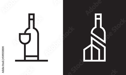 wine and house logo. glass bottle line style icon vector design.