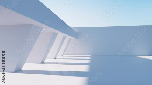White abstract geometric construction, empty outdoor architecture scene, 3d rendering. photo