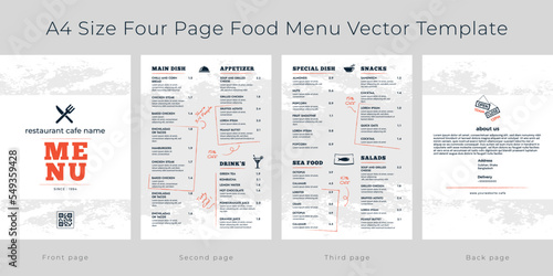 Restaurant cafe menu, template design,
A4 size four page food menu template