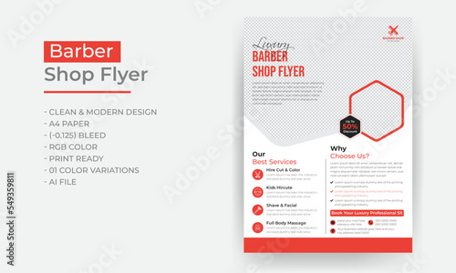 Barber shop flyer template design set, vector poster design or hair cutting leaflet template design