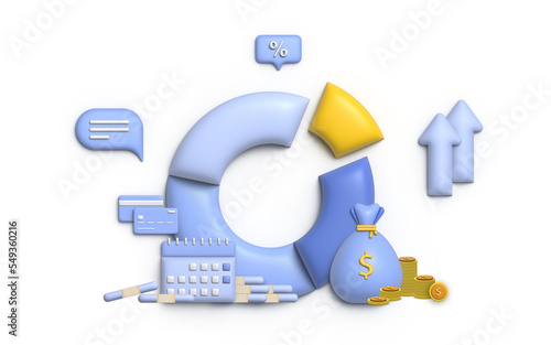 3D Illustration financial management concept and investment, Banner template of payment with money.
