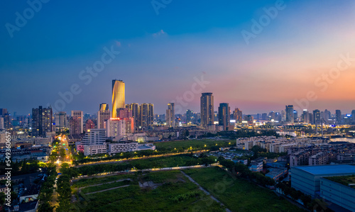 Night View of Sanjiangkou City, Ningbo, Zhejiang Province, China