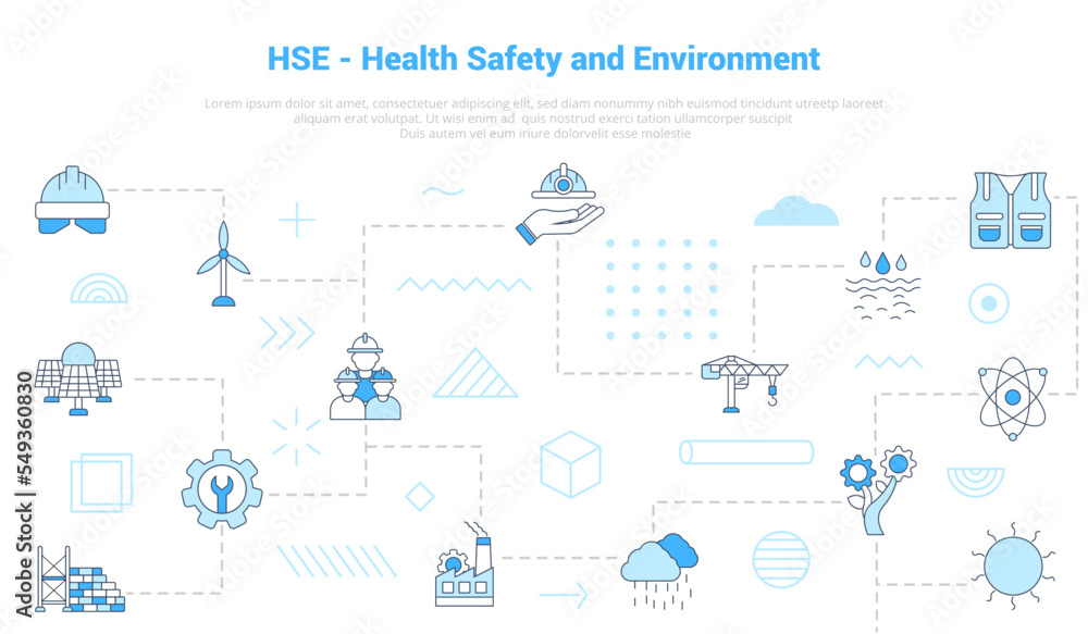 hse health safety environment concept with icon set template banner with modern blue color style