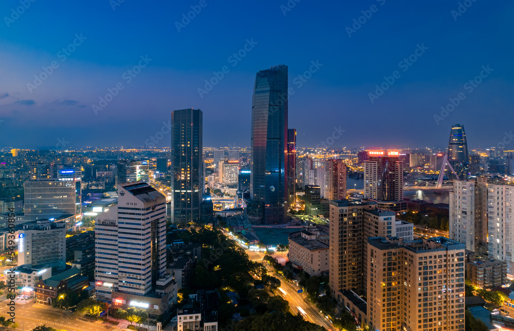 Fototapeta premium Night View of Sanjiangkou City, Ningbo, Zhejiang Province, China