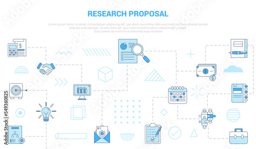research proposal concept with icon set template banner with modern blue color style