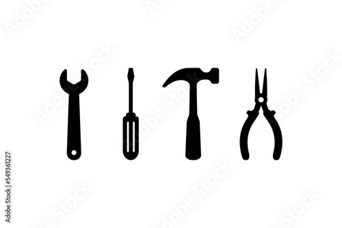 set of flat repair equipment icon vector