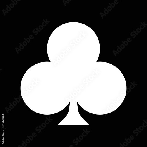 Club suit icon, white clubs sign, black stencil of card suit, black silhouette. Poker playroom, card game and trick, poker tournament. Vector icon, sign, symbol for UI and Animation