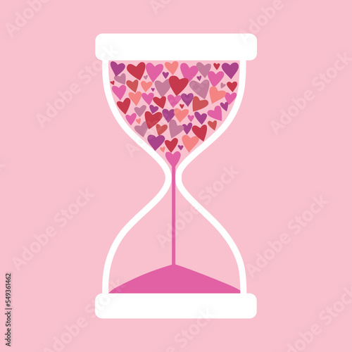 Pink heart hourglass of love in flat design.