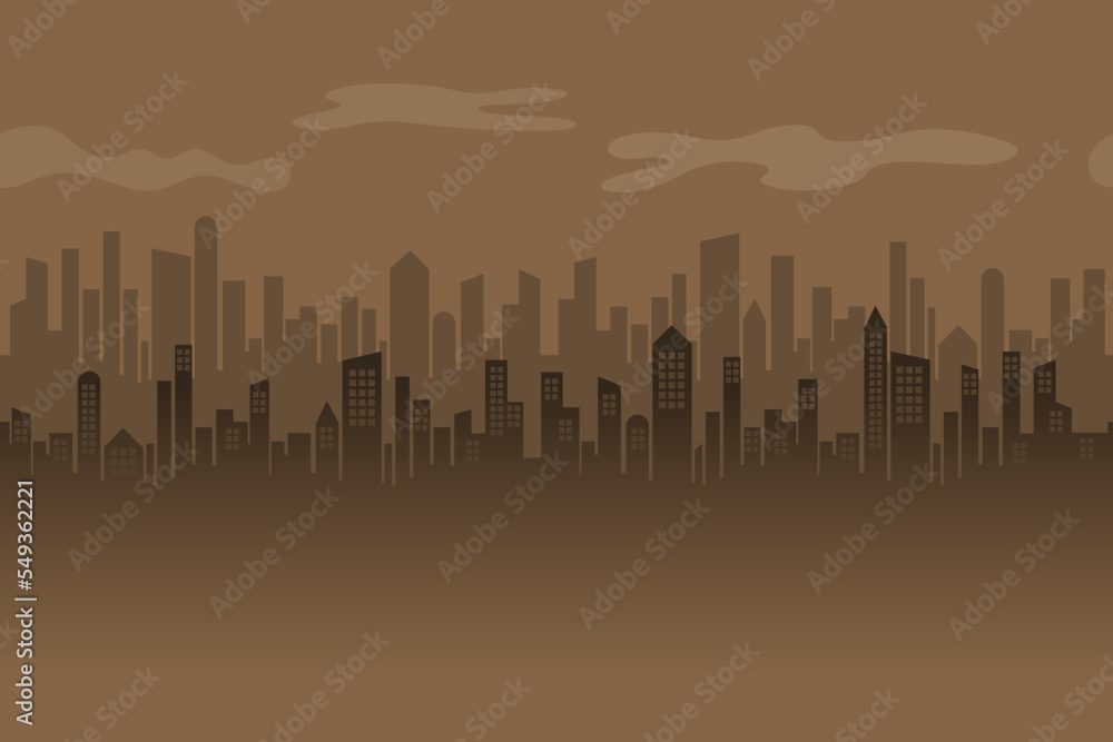 City skyline landscape at sunset with silhouette of the skyscraper